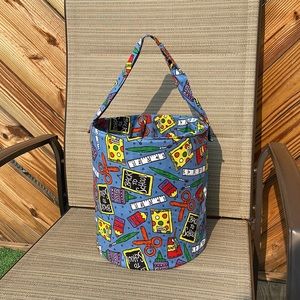 HANDMADE BACK TO SCHOOL FABRIC PRINT COLLAPSIBLE BASKET OR BAG